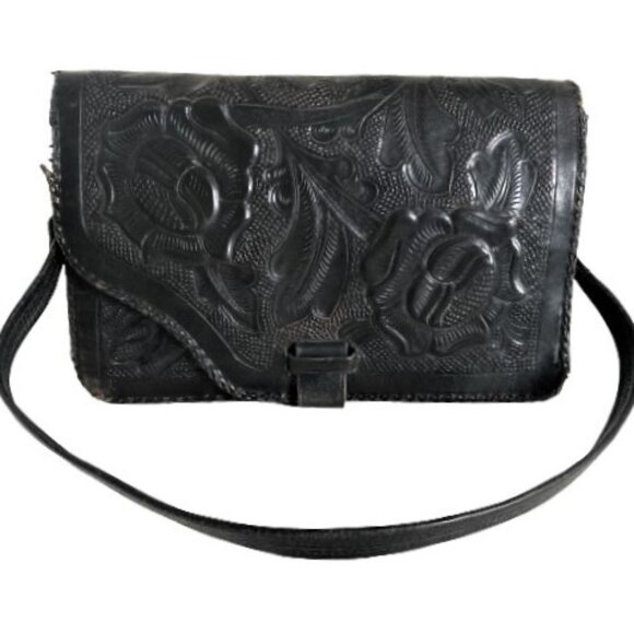 Vintage leather tooled shoulder bag purse - Picture 1 of 16